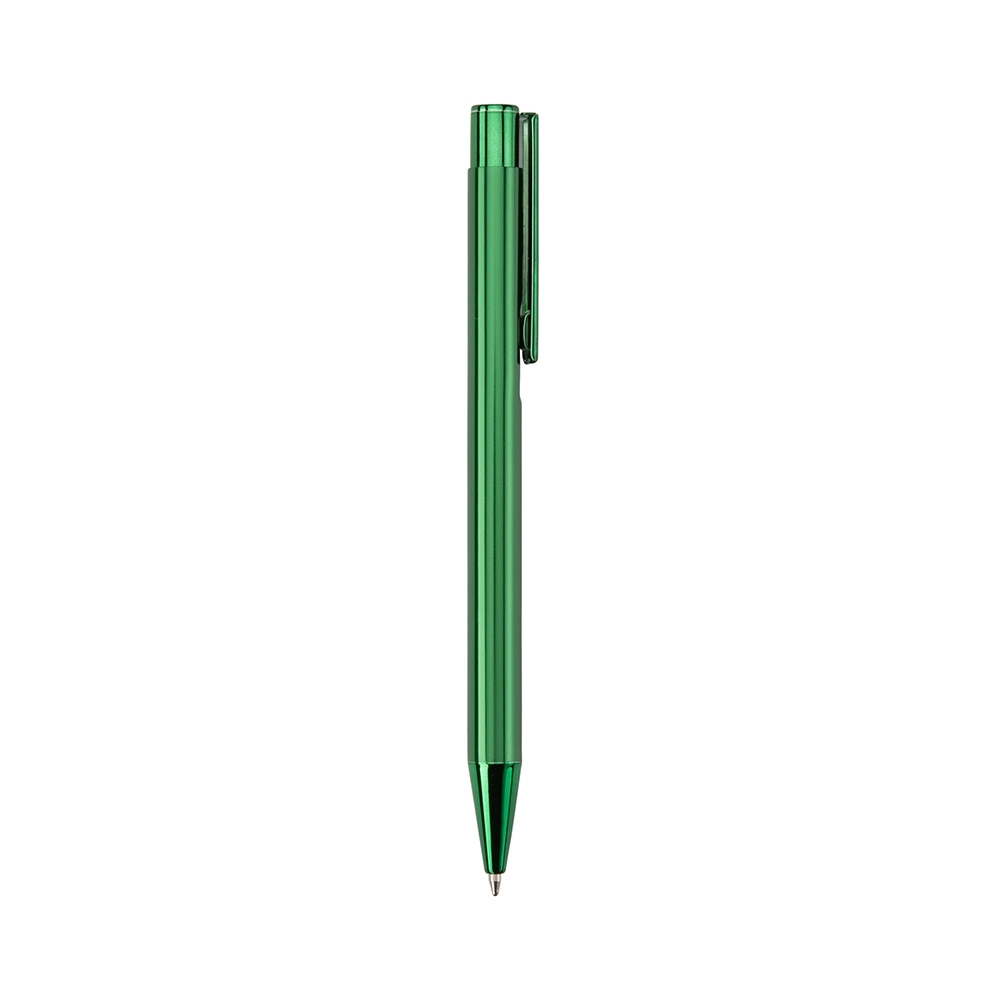 Caneta de metal brilhante personalizada com a logo da empresa, na cor verde