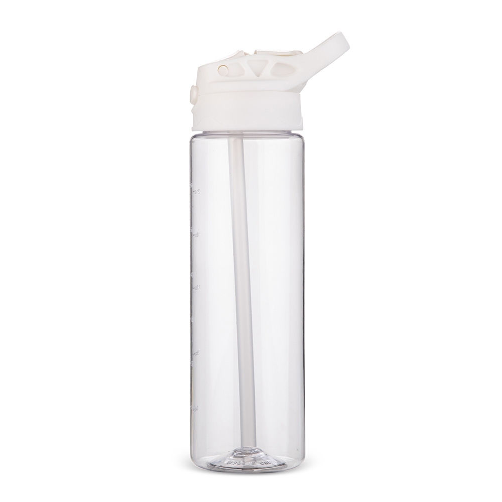 Squeeze plástico 700 ml com canudo e tampa de botão na cor Branco, personalizado com a logo da empresa
