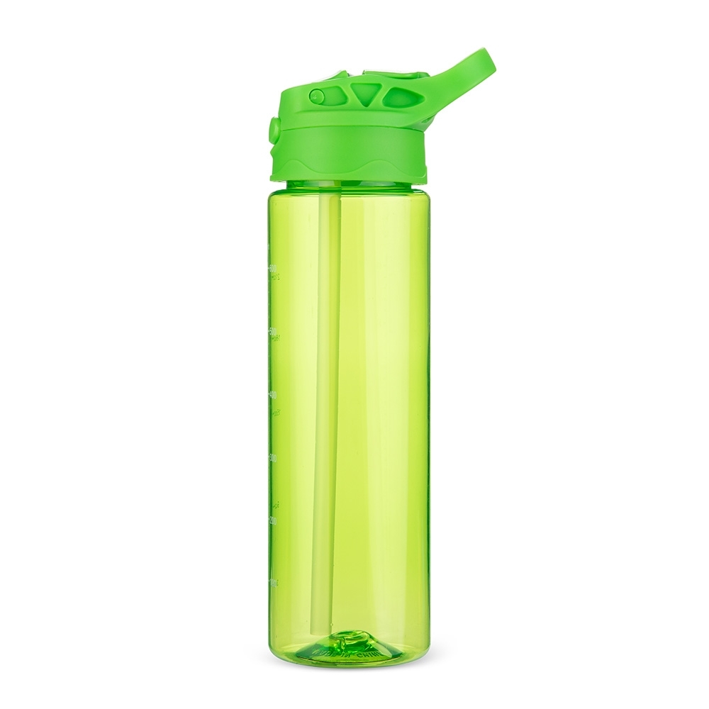 Squeeze plástico 700 ml com canudo e tampa de botão personalizado com a logo da empresa, na cor verde