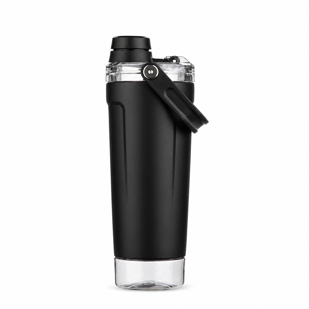 Coqueteleira térmica 650 ml de inox com alça na cor Preto, personalizada com a logo da empresa