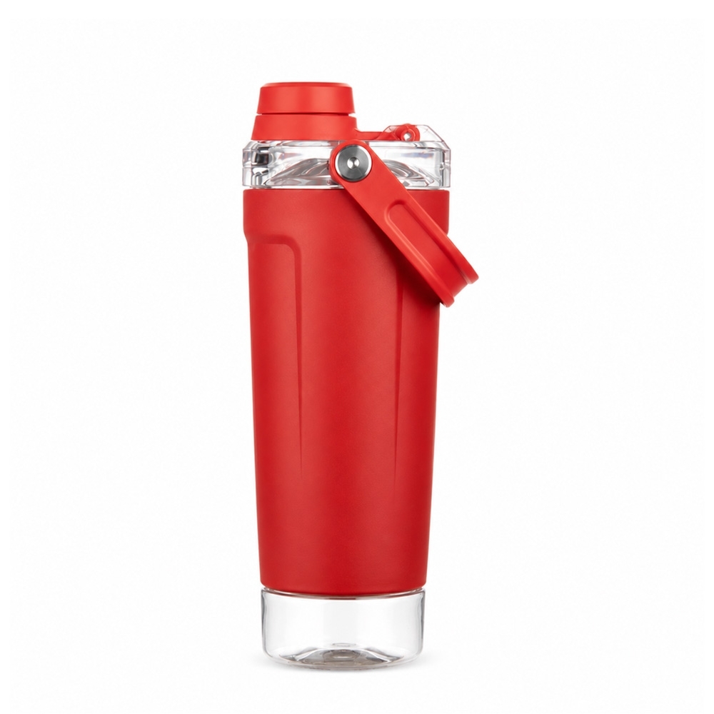 Coqueteleira térmica 650 ml de inox com alça personalizada com a logo da empresa, na cor vermelho