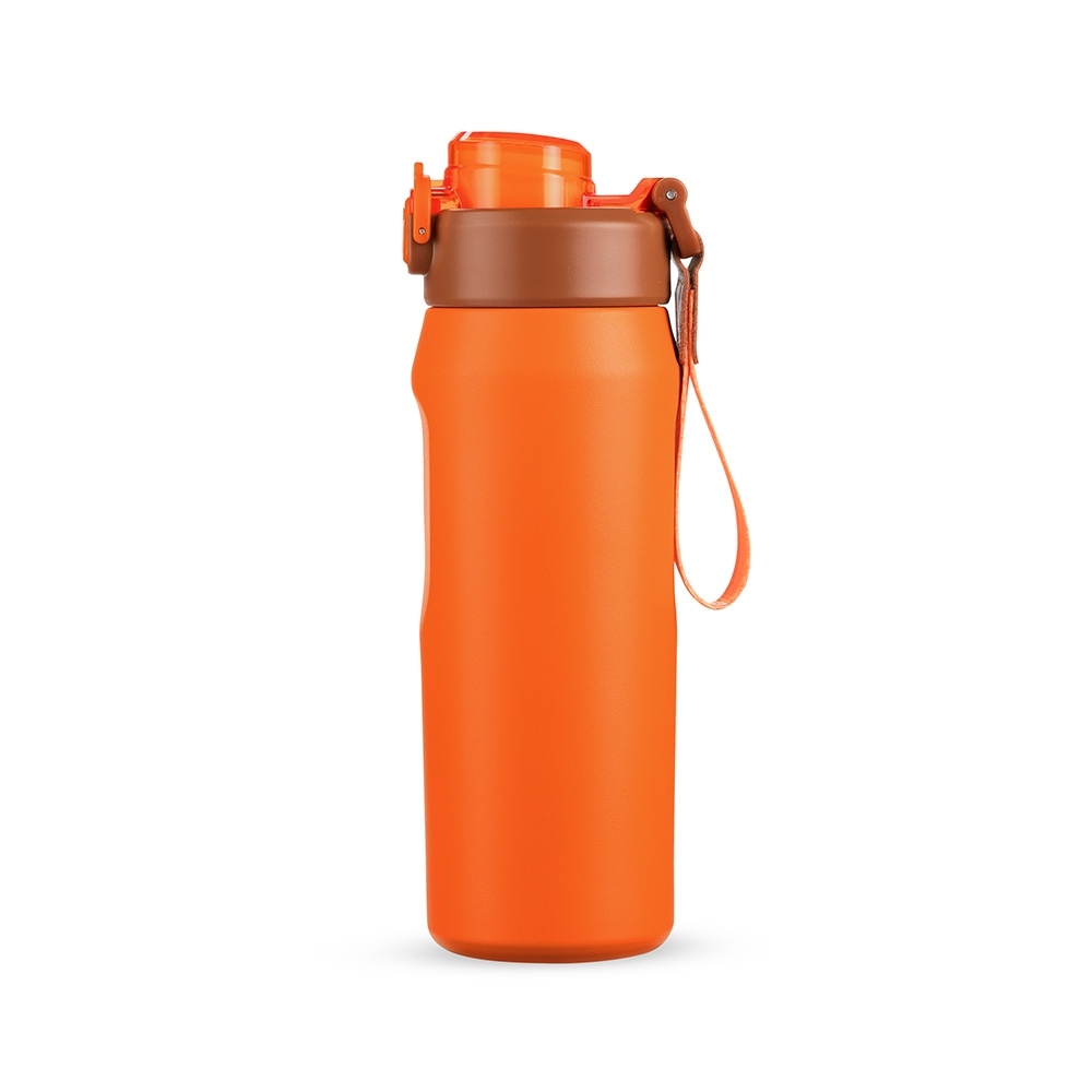 Garrafa térmica 550 ml de inox personalizada com a logo da empresa, na cor laranja / marrom