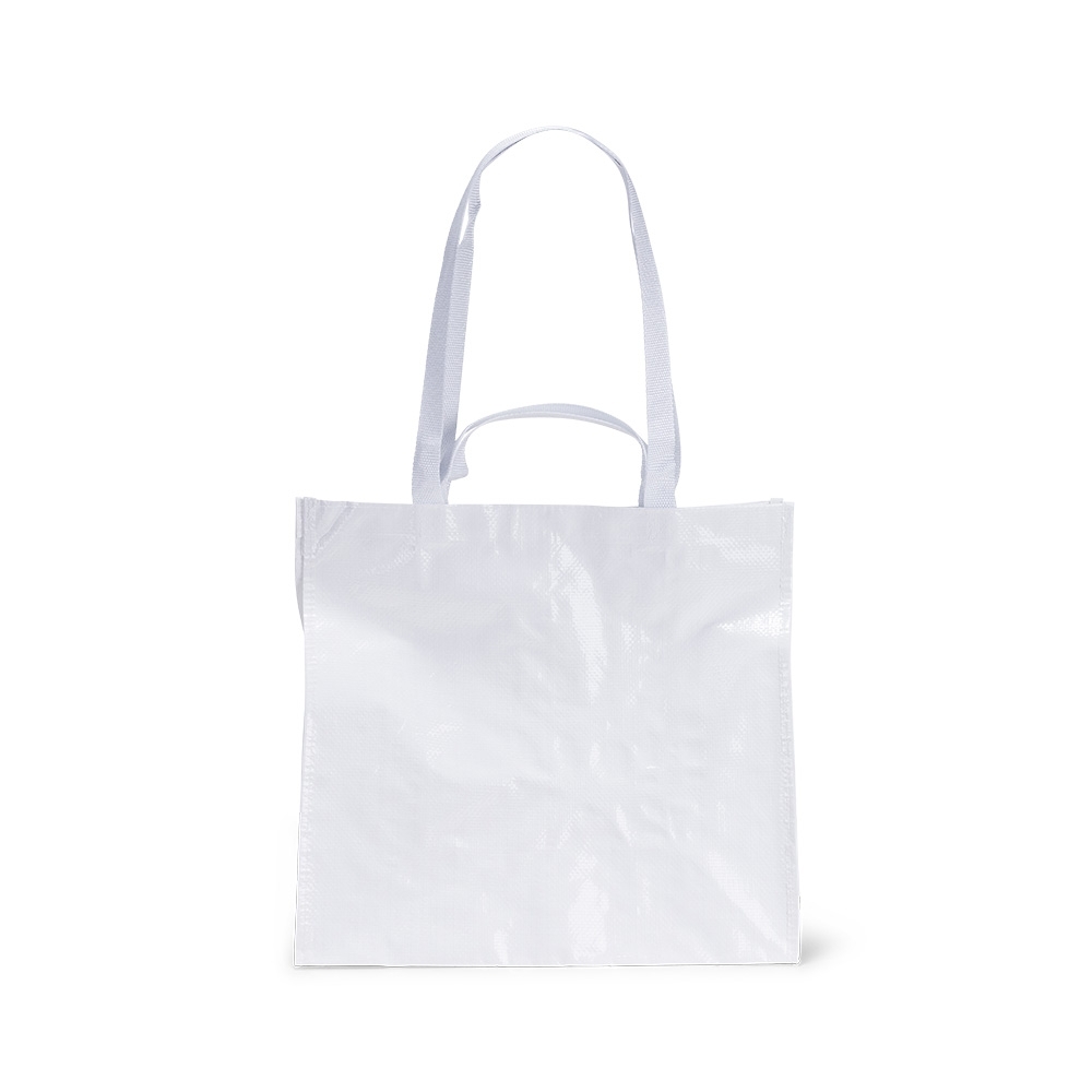 Sacola PP laminado na cor Branco, personalizada com a logo da empresa