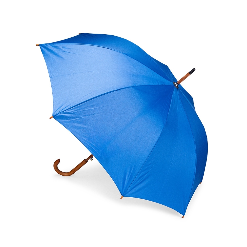 Guarda-chuva automático de poliéster com haste e cabo de madeira personalizado com a logo da empresa