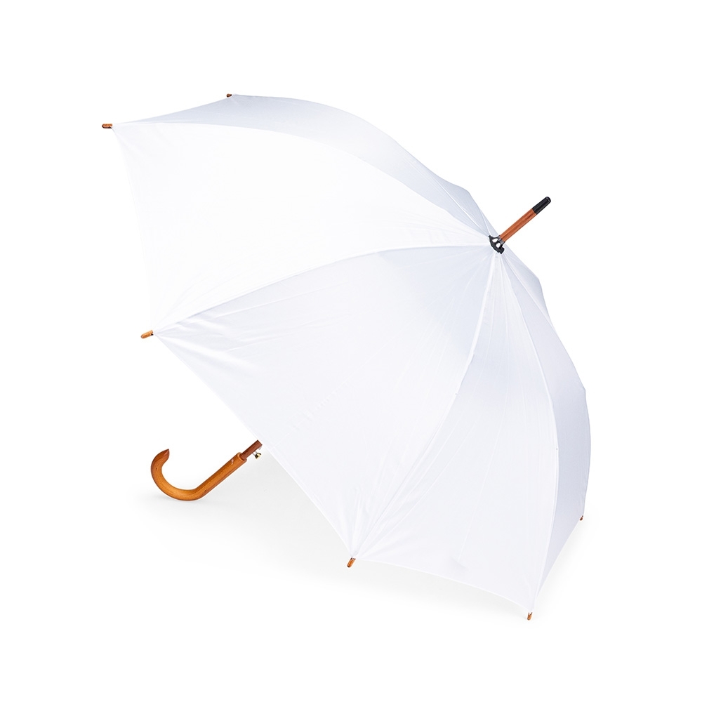 Guarda-chuva automático de poliéster com haste e cabo de madeira