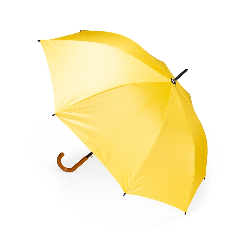 Guarda-chuva automático de poliéster com 8 varetas personalizado com a logo da empresa, na cor amarelo