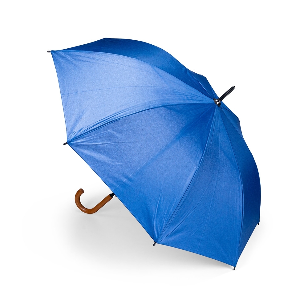 Guarda-chuva automático de poliéster com 8 varetas personalizado com a logo da empresa, na cor azul