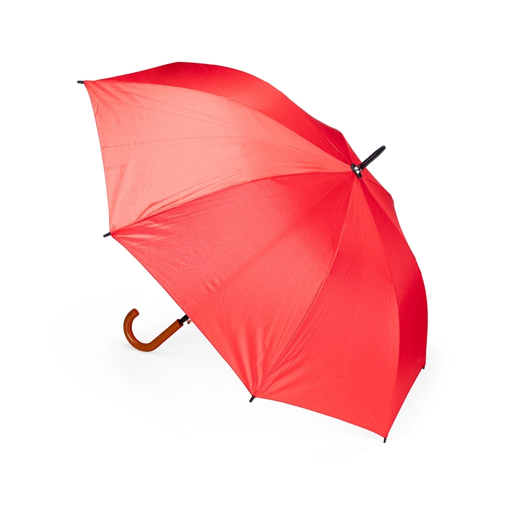 Guarda-chuva automático de poliéster com 8 varetas personalizado com a logo da empresa, na cor vermelho