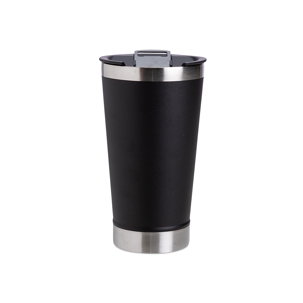 Copo inox 500 ml com abridor na cor Preto, personalizado com a logo da empresa