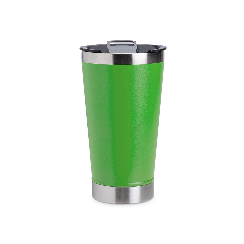 Copo inox 500 ml com abridor personalizado com a logo da empresa, na cor verde