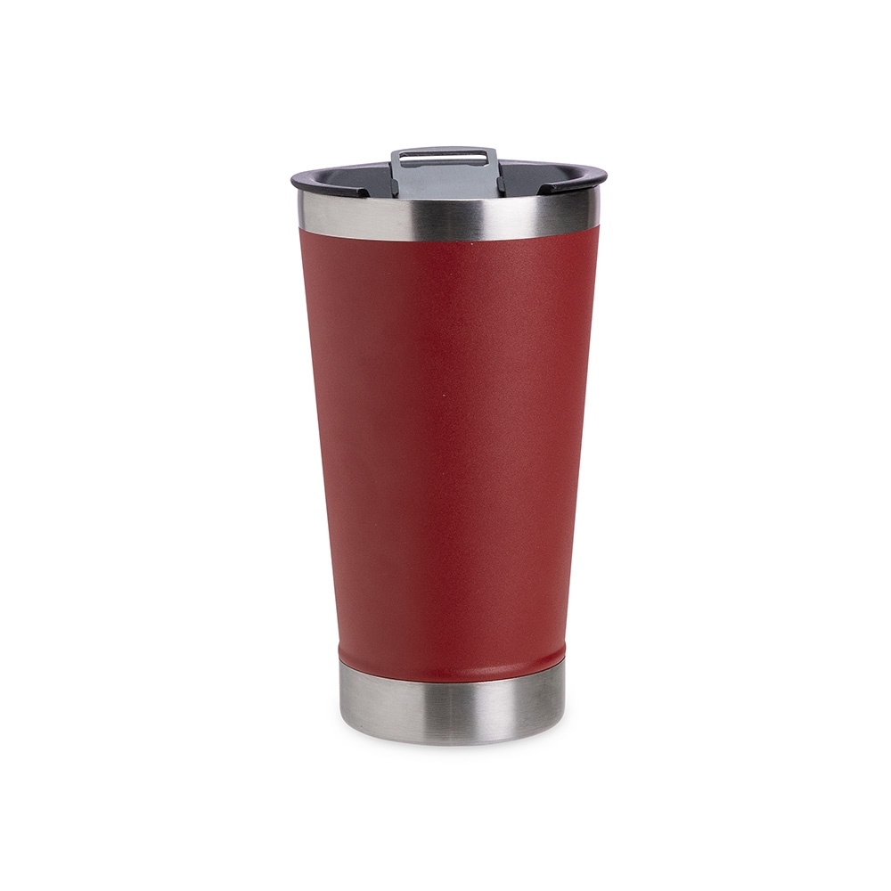 Copo inox 500 ml com abridor personalizado com a logo da empresa, na cor vermelho