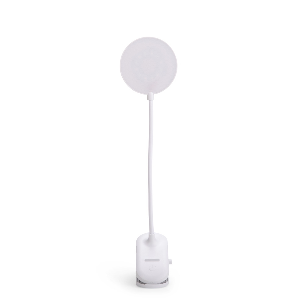 Luminária de mesa recarregável na cor Branco, personalizada com a logo da empresa