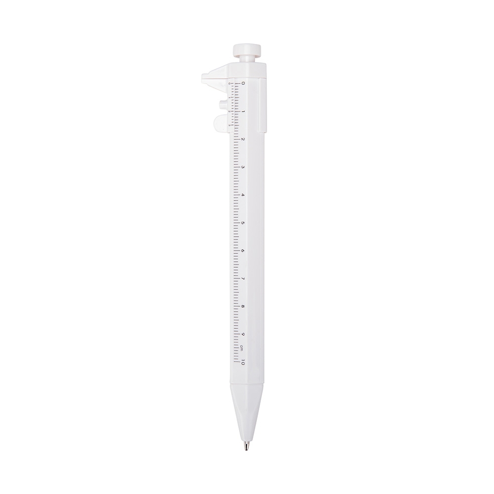 Caneta plástica na cor Branco, personalizada com a logo da empresa