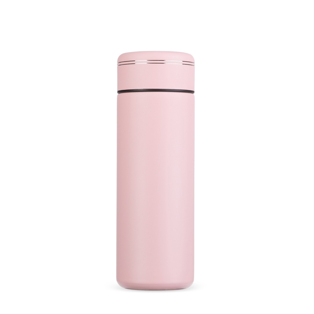 Garrafa térmica 300 ml personalizada com a logo da empresa, na cor rosa