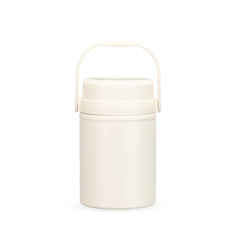 Pote térmico 500 ml personalizado com a logo da empresa, na cor creme