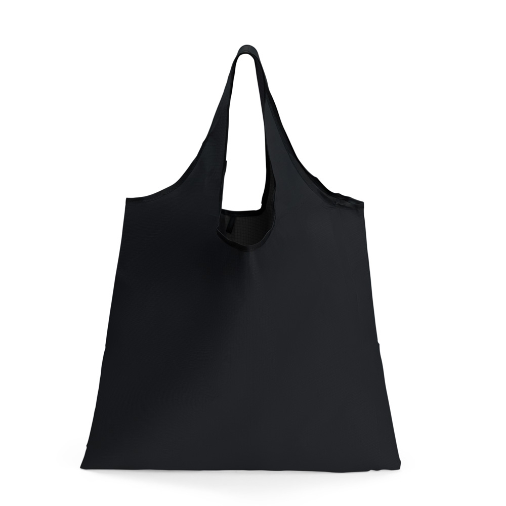 Sacola dobrável oxford na cor Preto, personalizada com a logo da empresa