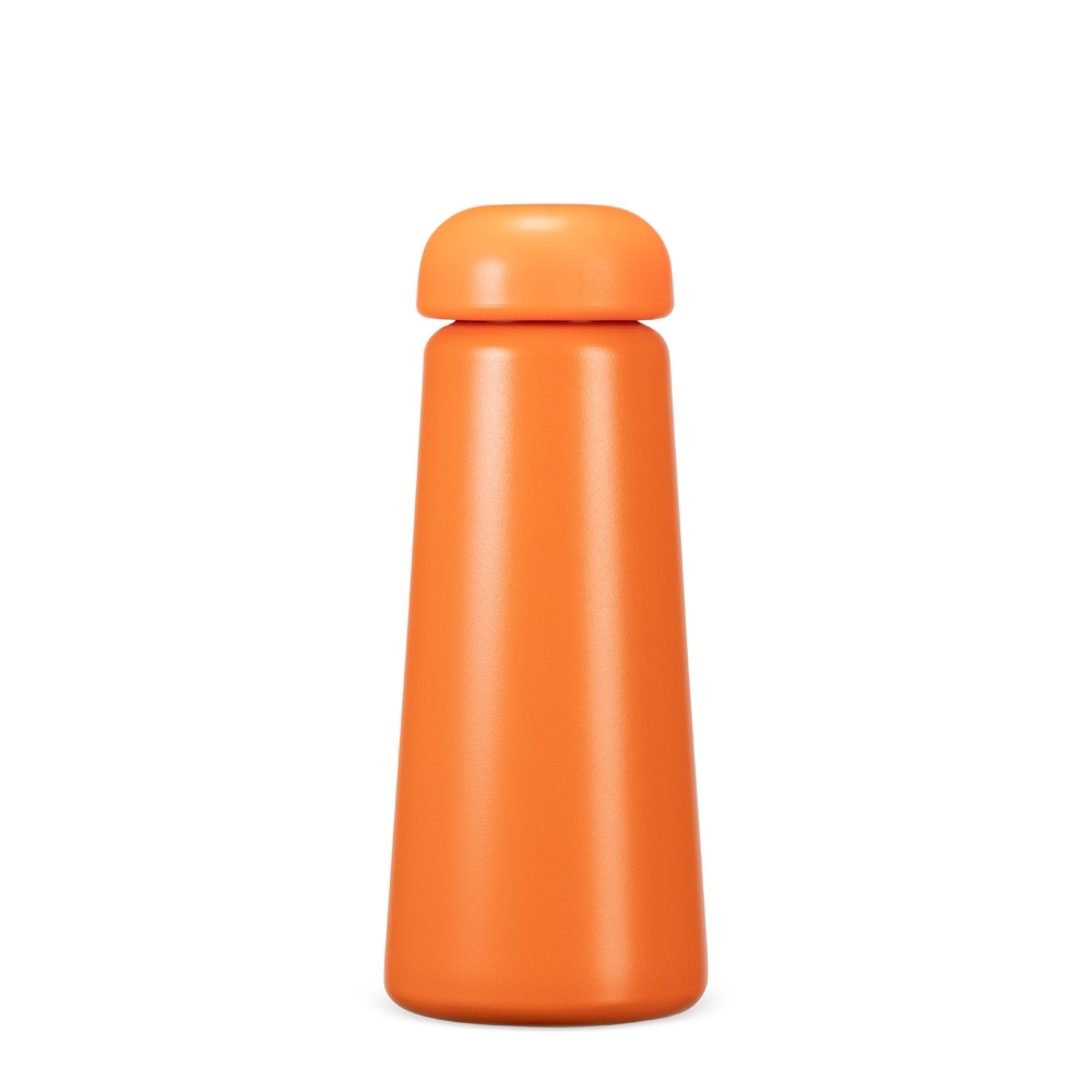 Garrafa térmica 450 ml personalizada com a logo da empresa, na cor laranja