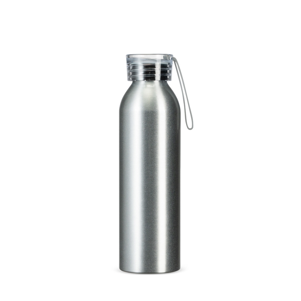 Garrafa de alumínio 650 ml na cor Prata, personalizada com a logo da empresa