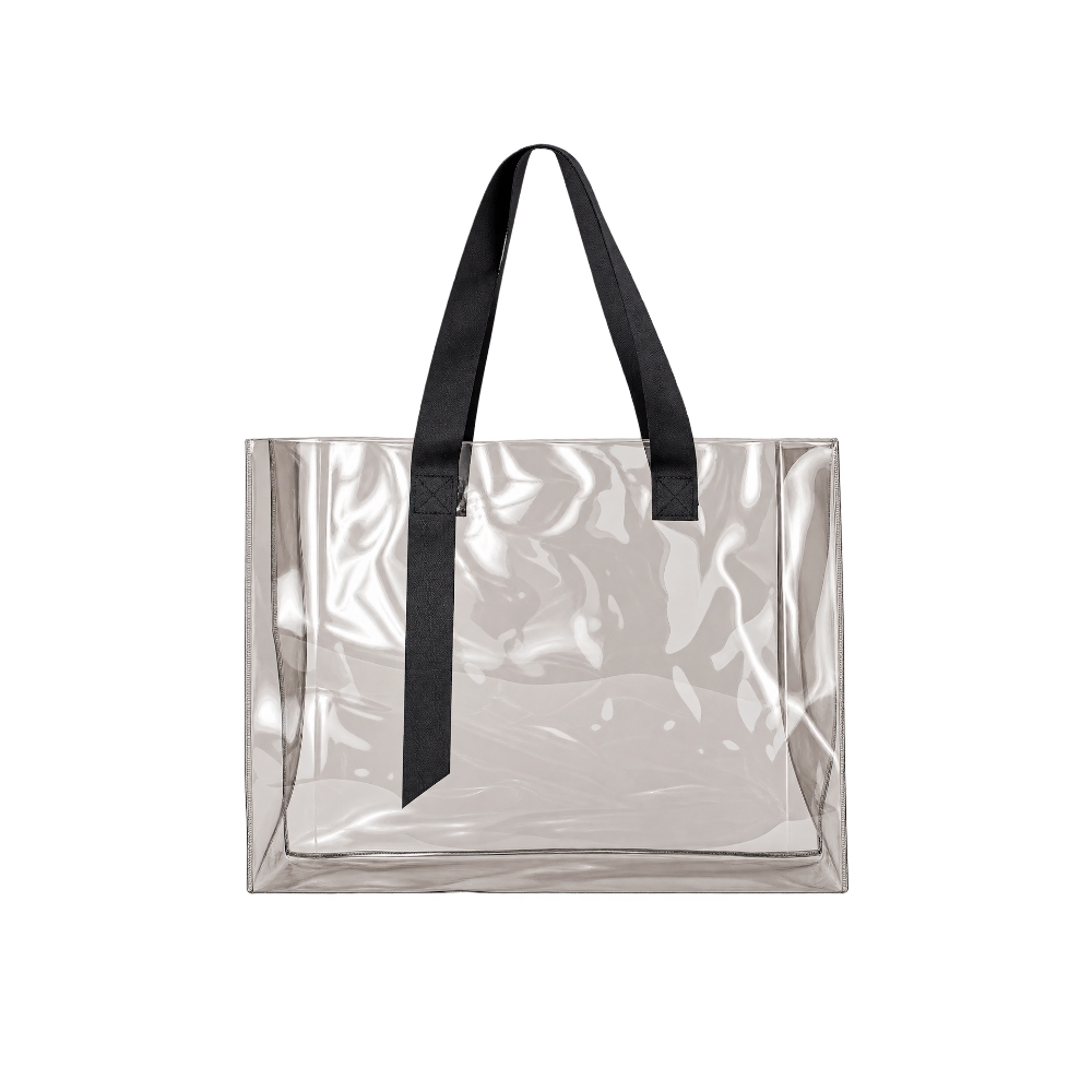 Sacola PVC transparente impermeável na cor Preto, personalizada com a logo da empresa