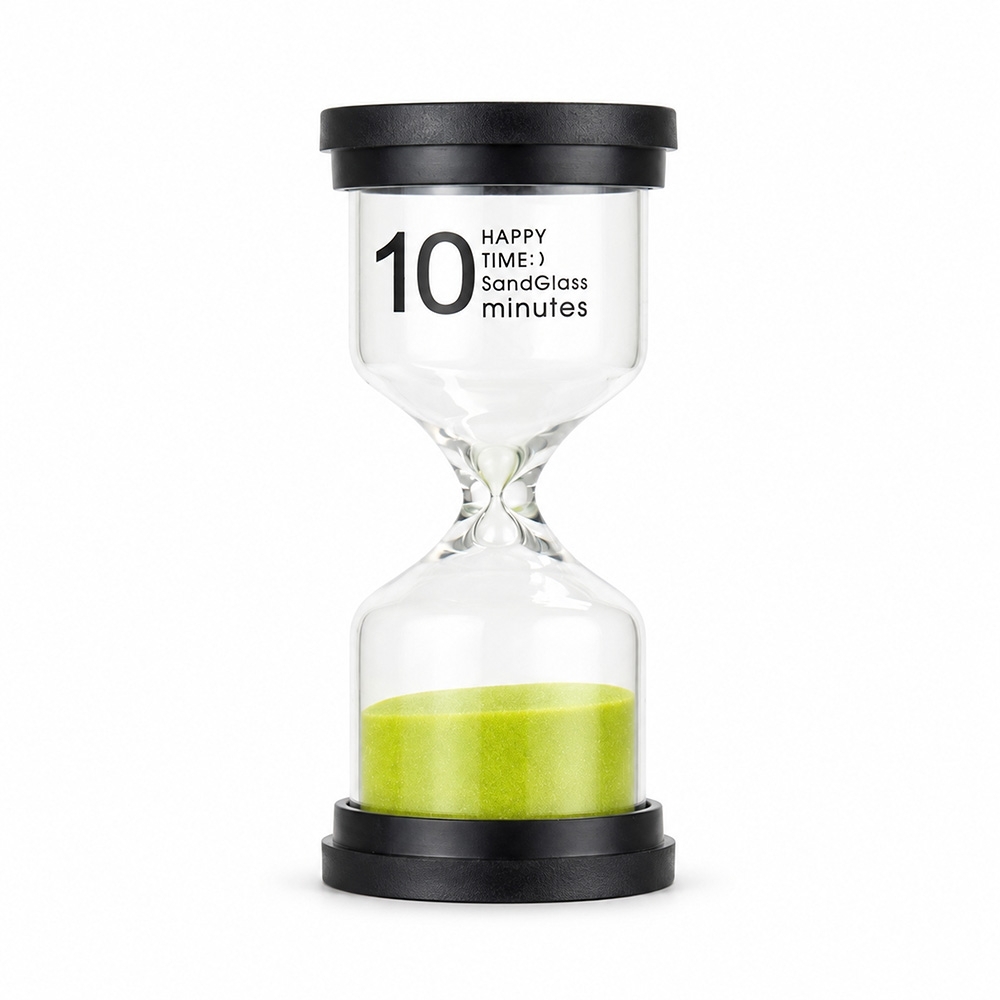 Ampulheta vidro areia verde 10 min na cor Verde, com a logo da empresa