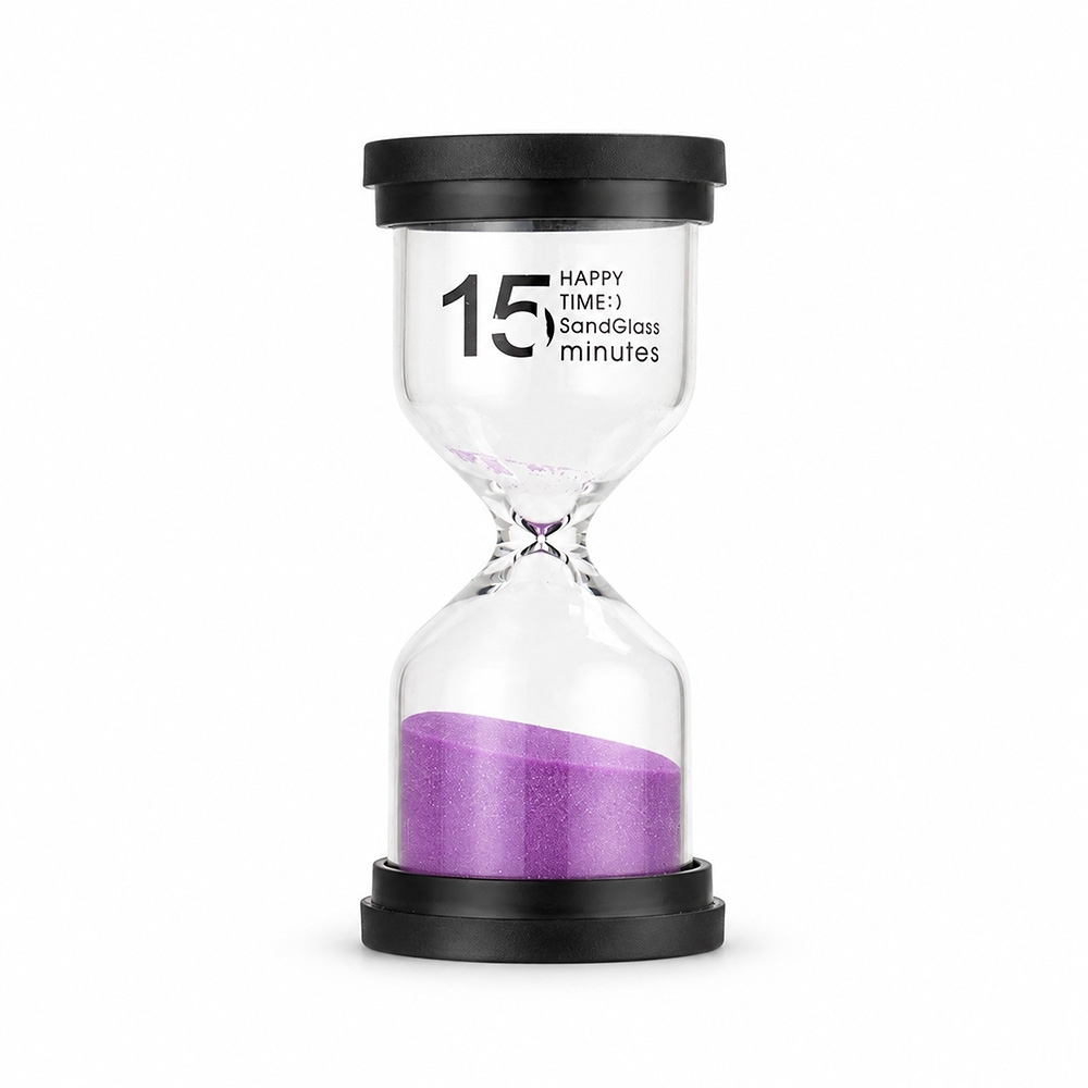 Ampulheta vidro areia roxa 15 min na cor Roxo, com a logo da empresa