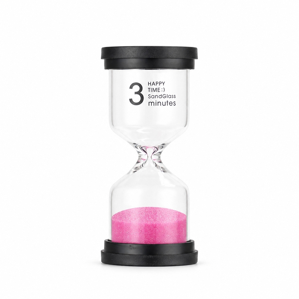 Ampulheta vidro areia rosa 3 min na cor Rosa, com a logo da empresa