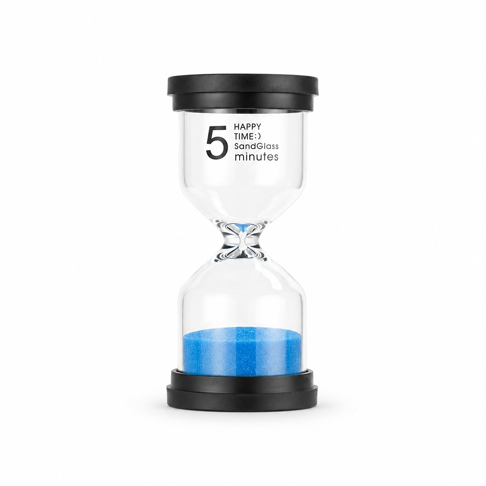 Ampulheta vidro areia azul 5 min com a logo da empresa