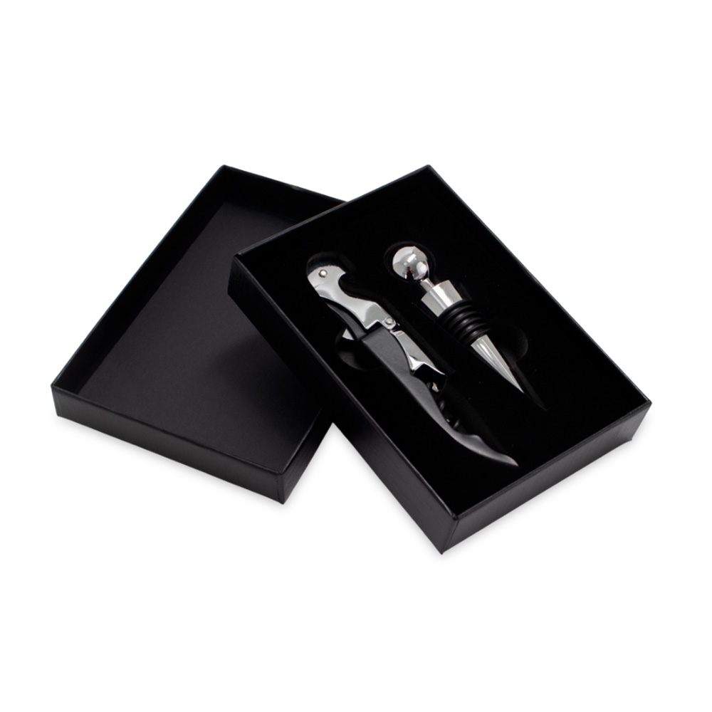 Kit vinho 2 peças na cor Preto, personalizado com a logo da empresa