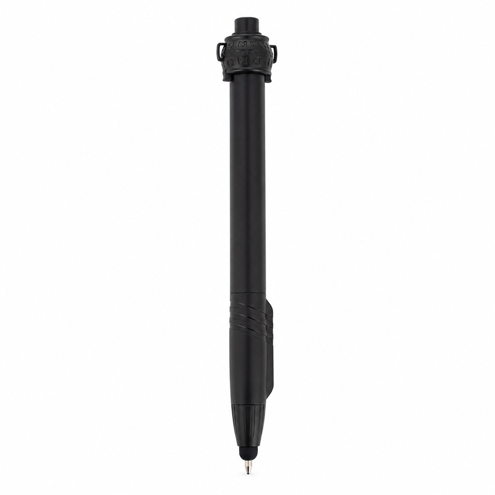 Caneta plástica antiestresse touch na cor Preto, personalizada com a logo da empresa