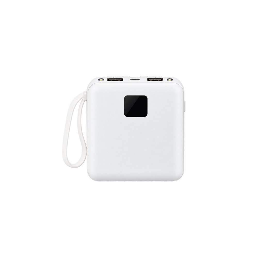 Power bank 10.000 mAh com lanterna, multissaídas e alça personalizado com a logo da empresa