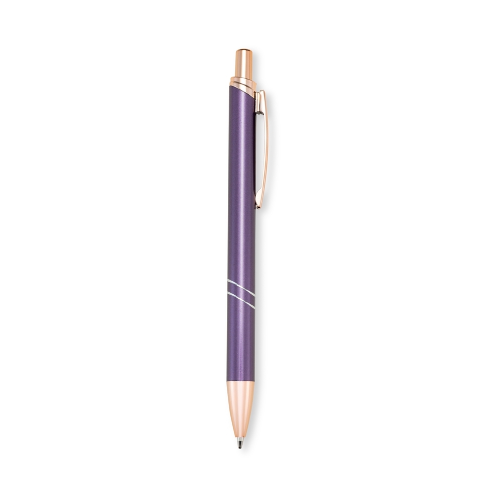 Caneta de metal perolada personalizada com a logo da empresa, na cor roxo / bronze