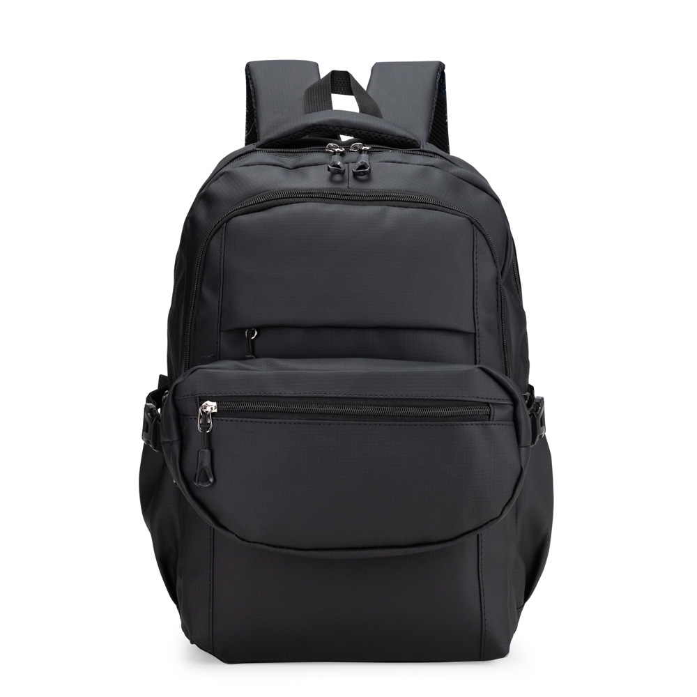 Conjunto mochila e pochete couro sintético na cor Preto, personalizado com a logo da empresa