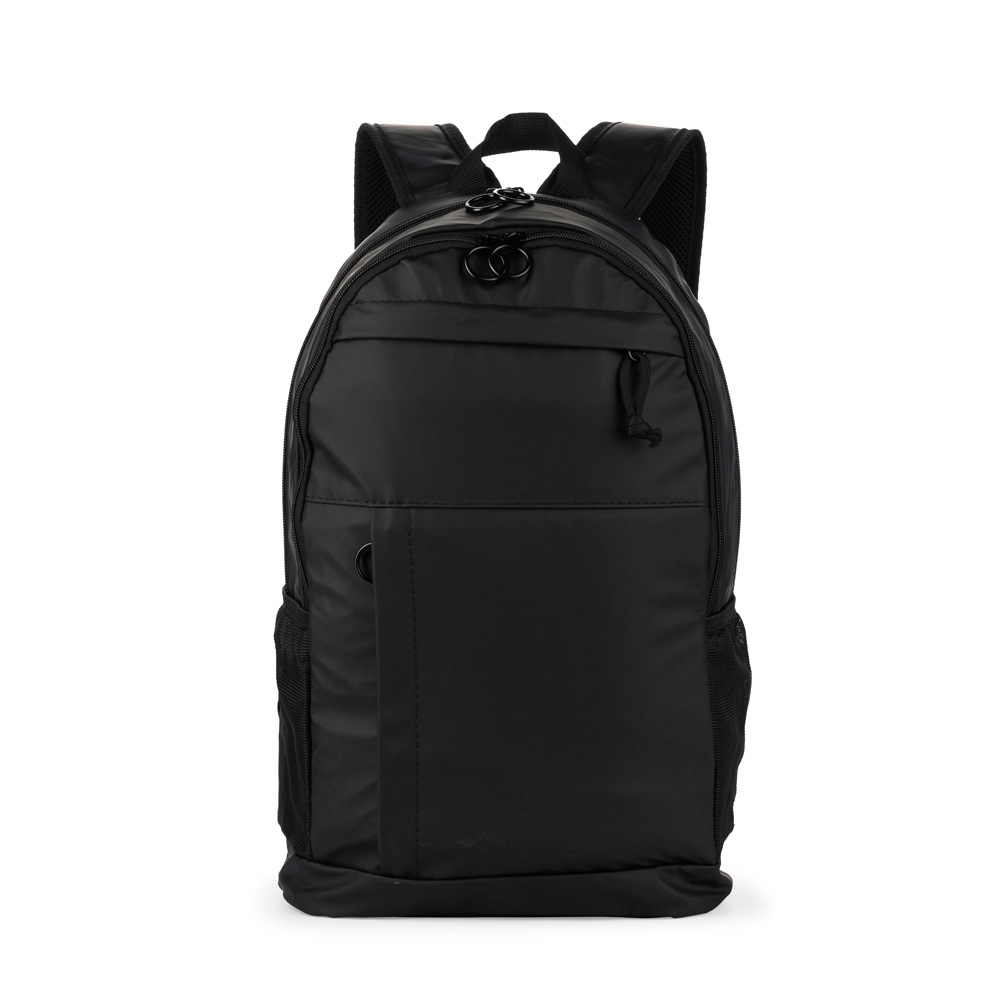 Mochila de couro sintético 20 litros com 4 compartimentos e divisórias na cor Preto, personalizada com a logo da empresa