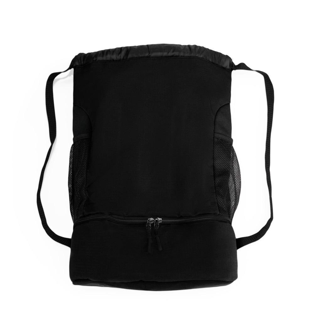 Mochila saco 19 litros de poliéster impermeável na cor Preto, personalizada com a logo da empresa