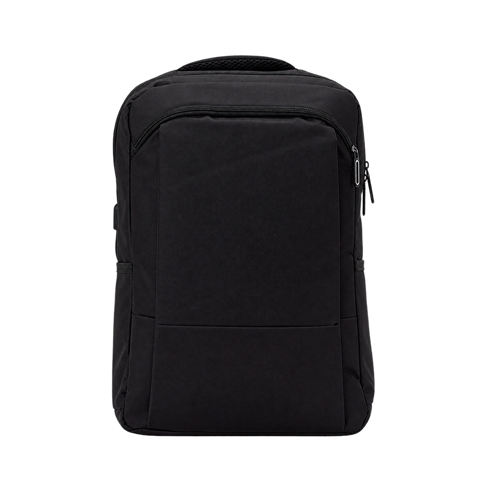 Mochila de poliéster 20 litros USB na cor Preto, personalizada com a logo da empresa
