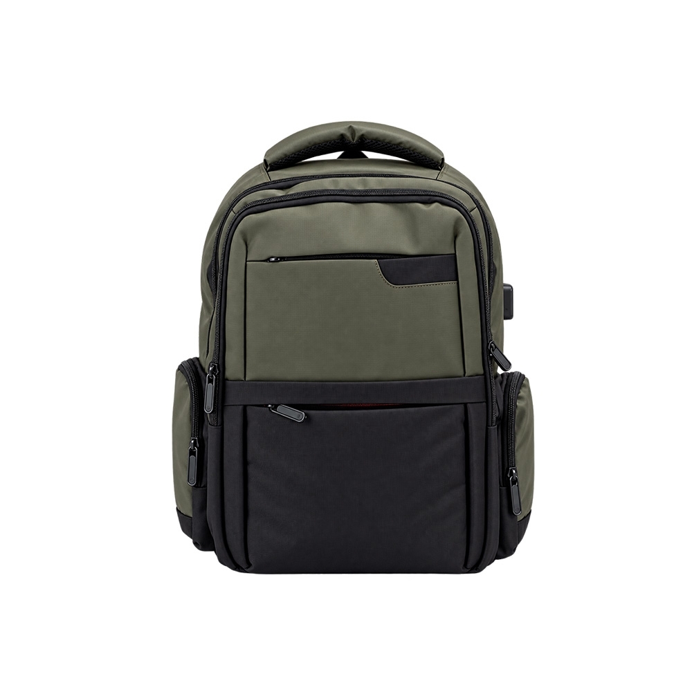 Mochila PU 20 litros personalizada com a logo da empresa, na cor verde / preto