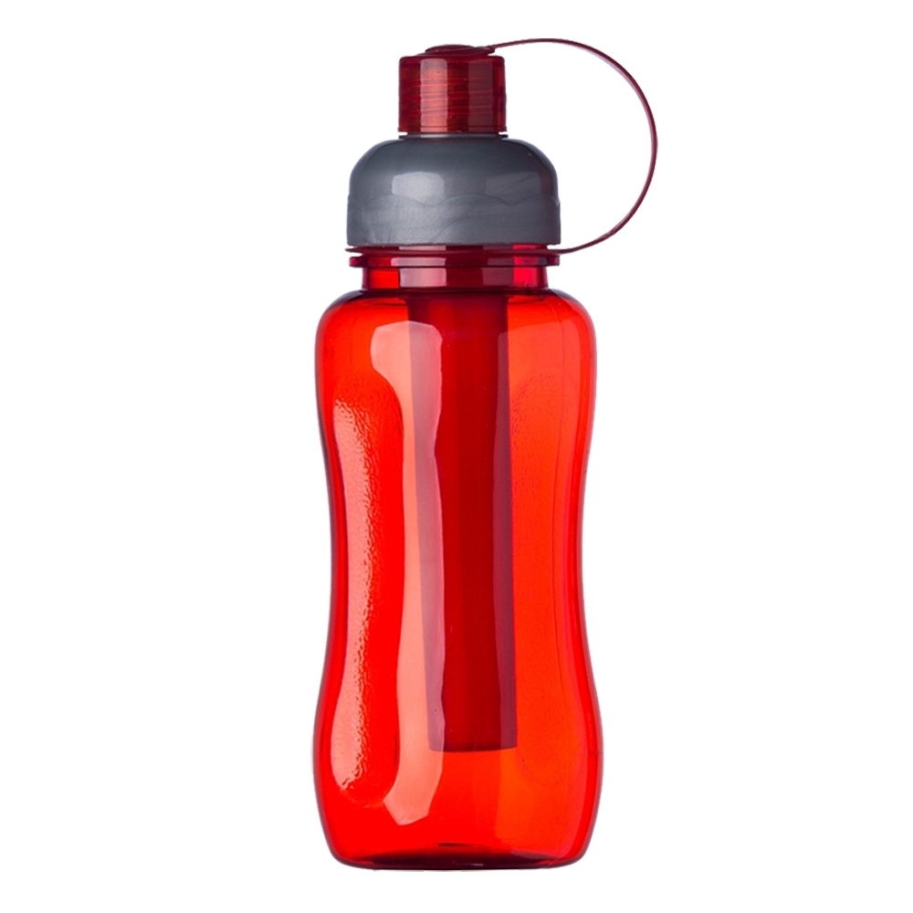 Squeeze icebar plástico 600 ml com alça personalizado com a logo da empresa, na cor vermelho / cinza