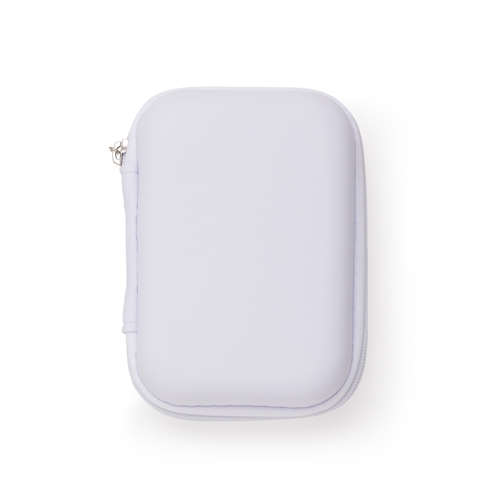 Estojo de couro sintético para kits tamanho m na cor Branco, personalizado com a logo da empresa