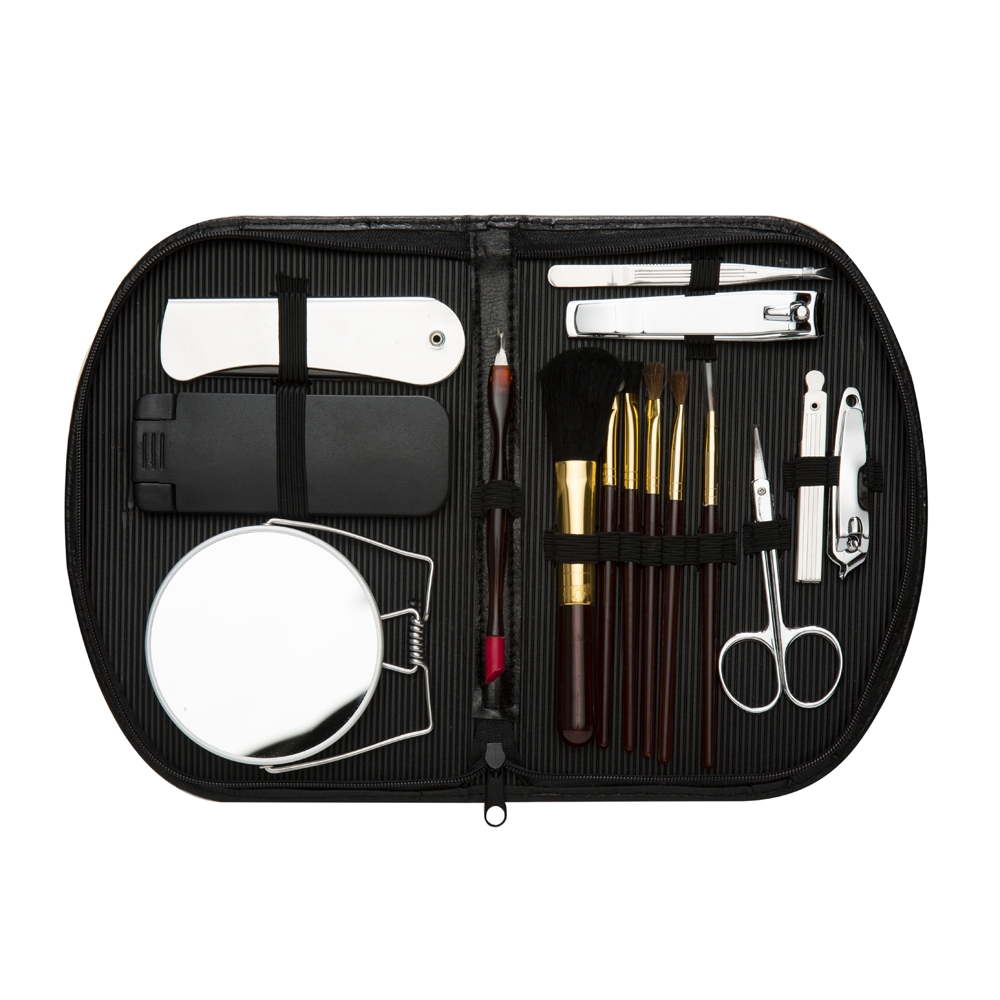 Kit manicure 15 peças com estojo na cor Preto, personalizado com a logo da empresa