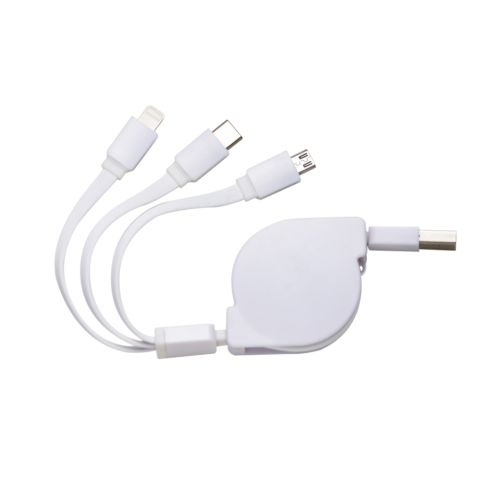 Cabo USB retrátil 3 em 1 personalizado com a logo da empresa
