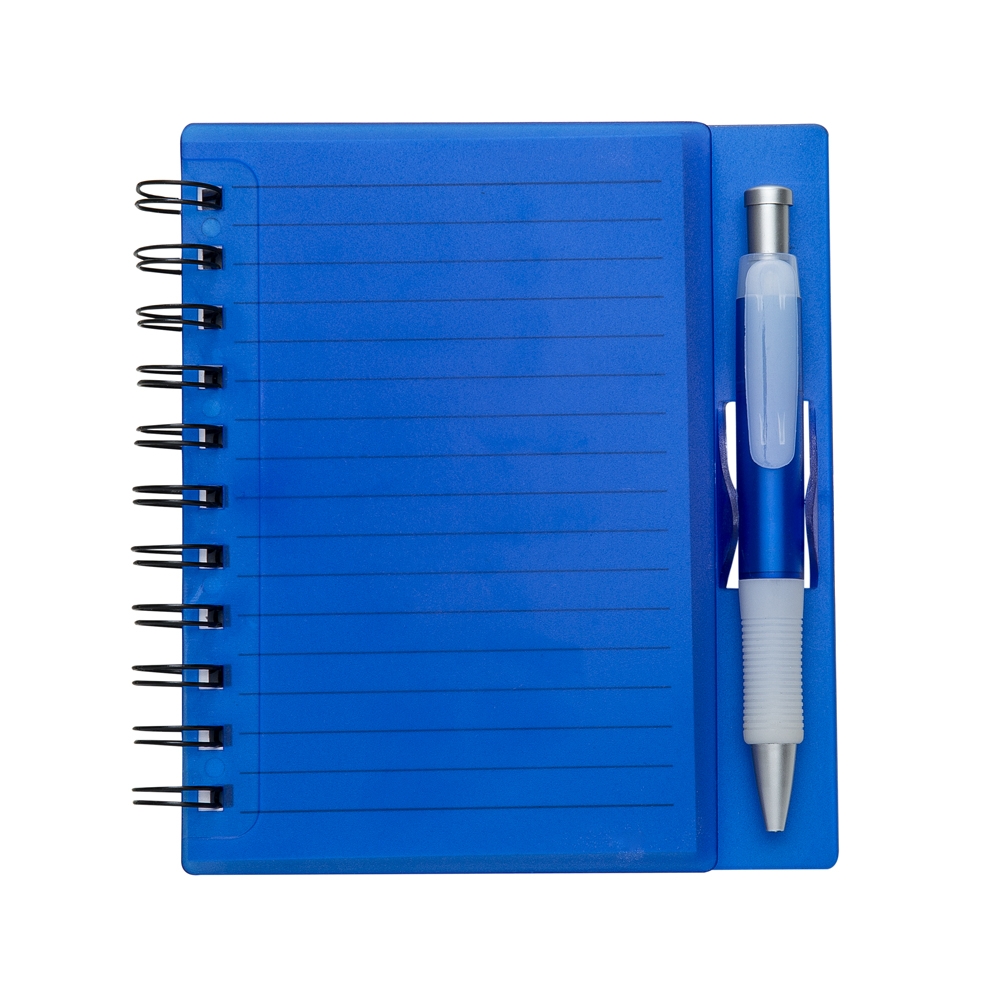 Caderno plástico com caneta e capa dura personalizado com a logo da empresa