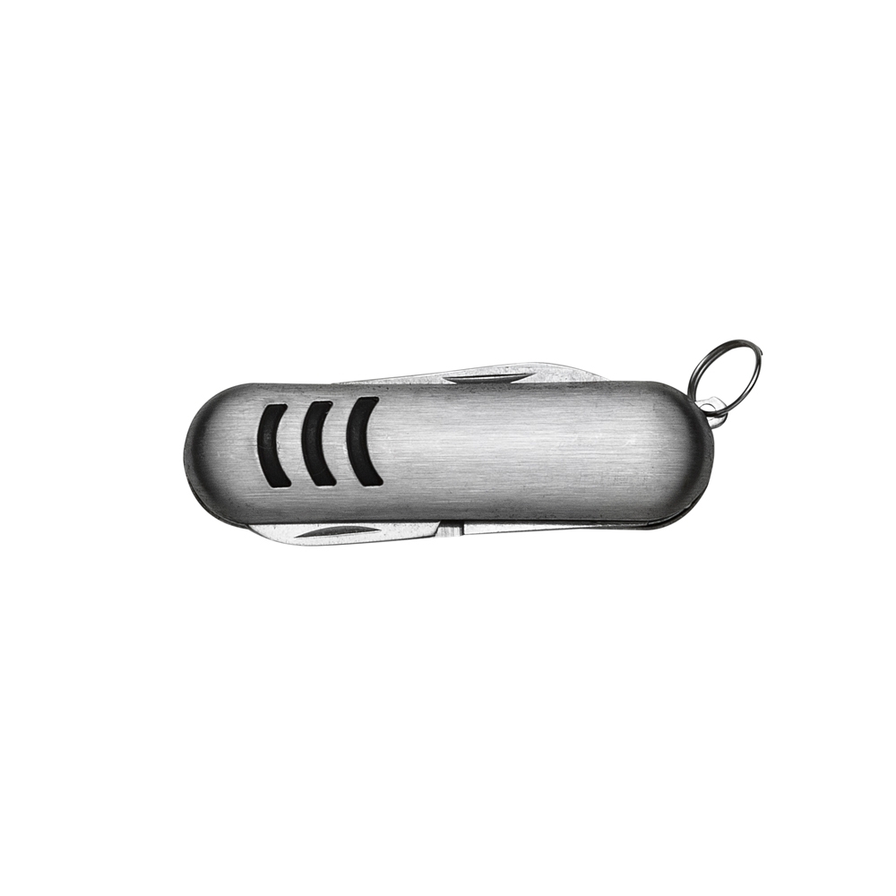 Mini chaveiro metal com canivete 3f e detalhe emborrachado personalizado com a logo da empresa