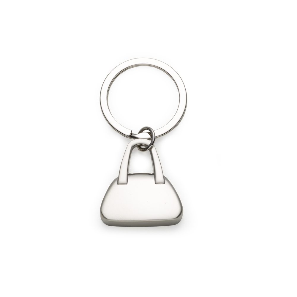Chaveiro de metal formato bolsa personalizado com a logo da empresa