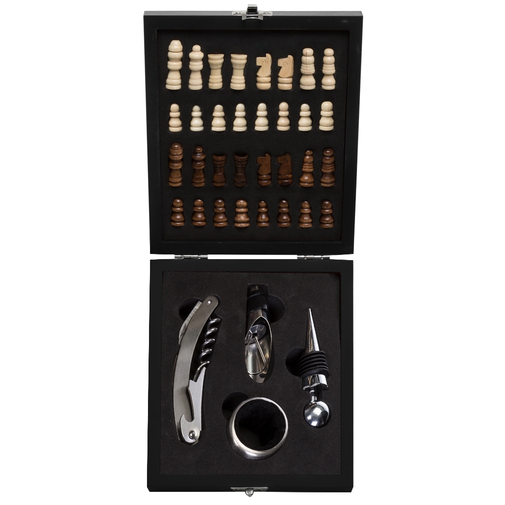 Kit vinho xadrez 4 peças com plaquinha para personalização personalizado com a logo da empresa