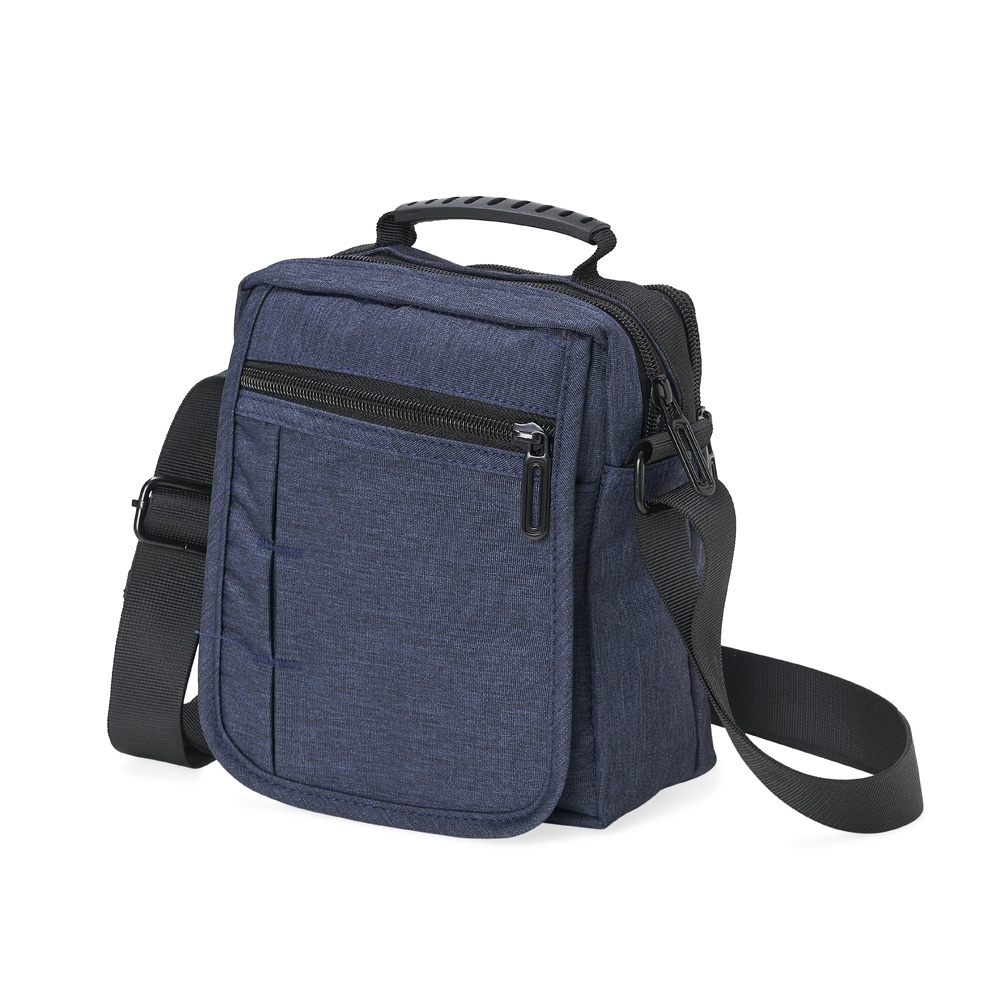 Bolsa de ombro em nylon com 4 compartimentos (18 x 14,5 x 7 cm) personalizada com a logo da empresa