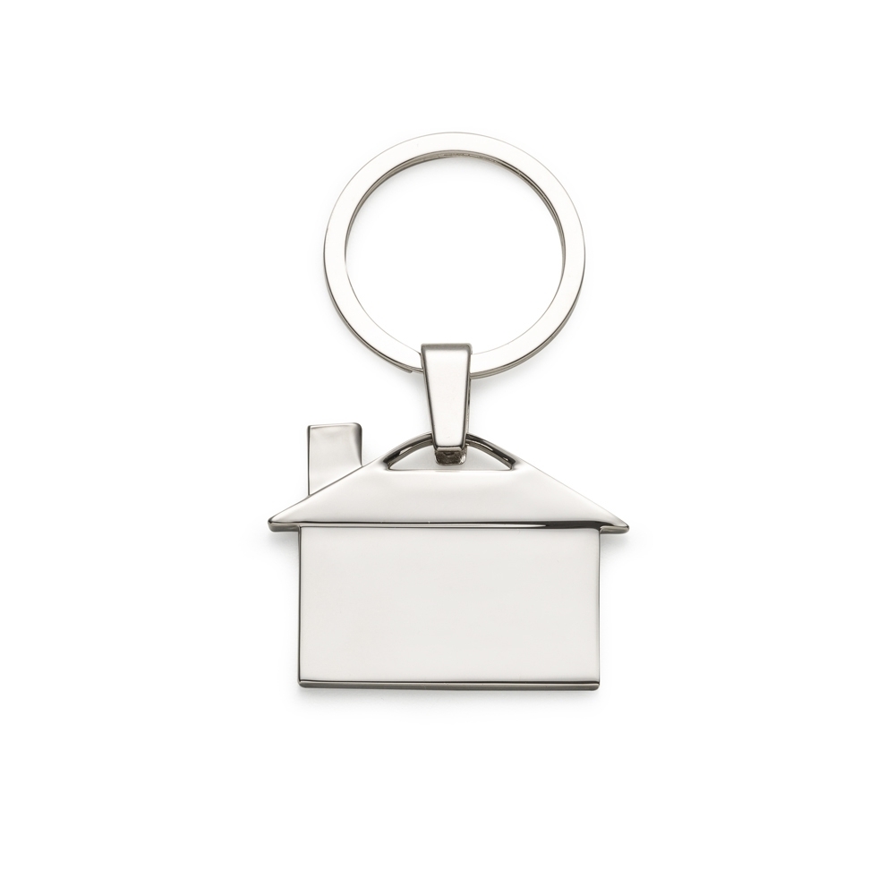 Chaveiro formato casa brilhante de metal personalizado com a logo da empresa