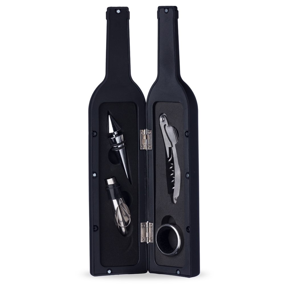 Kit vinho plástico resistente 4 peças formato garrafa personalizado com a logo da empresa
