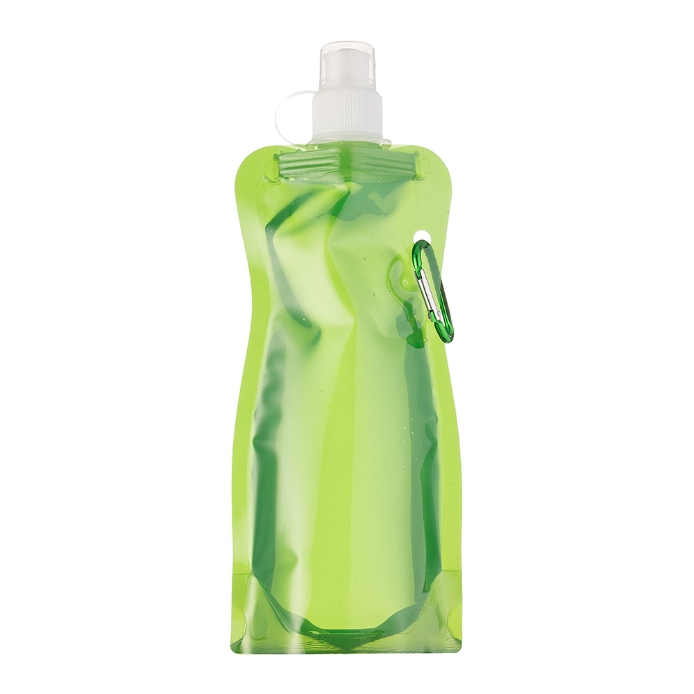 Squeeze dobrável 450 ml mosquetão de plástico com alça na cor Verde, personalizado com a logo da empresa