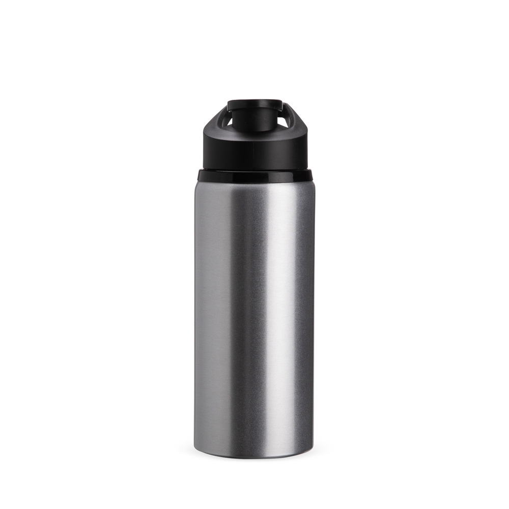 Squeeze de alumínio 650 ml brilhante com tampa protetora e alça fixa na cor Branco, personalizado com a logo da empresa