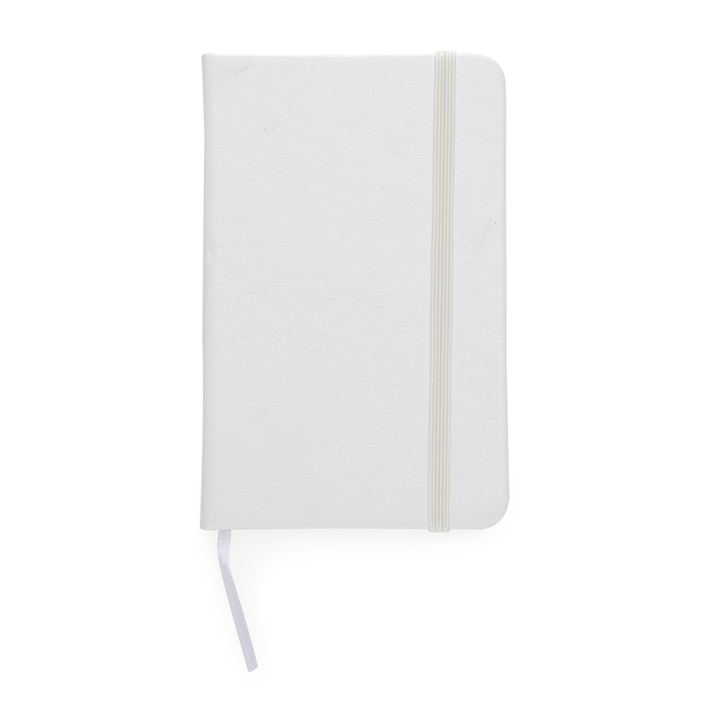 Caderneta de couro sintético sem pauta com 80 folhas na cor Branco, personalizada com a logo da empresa